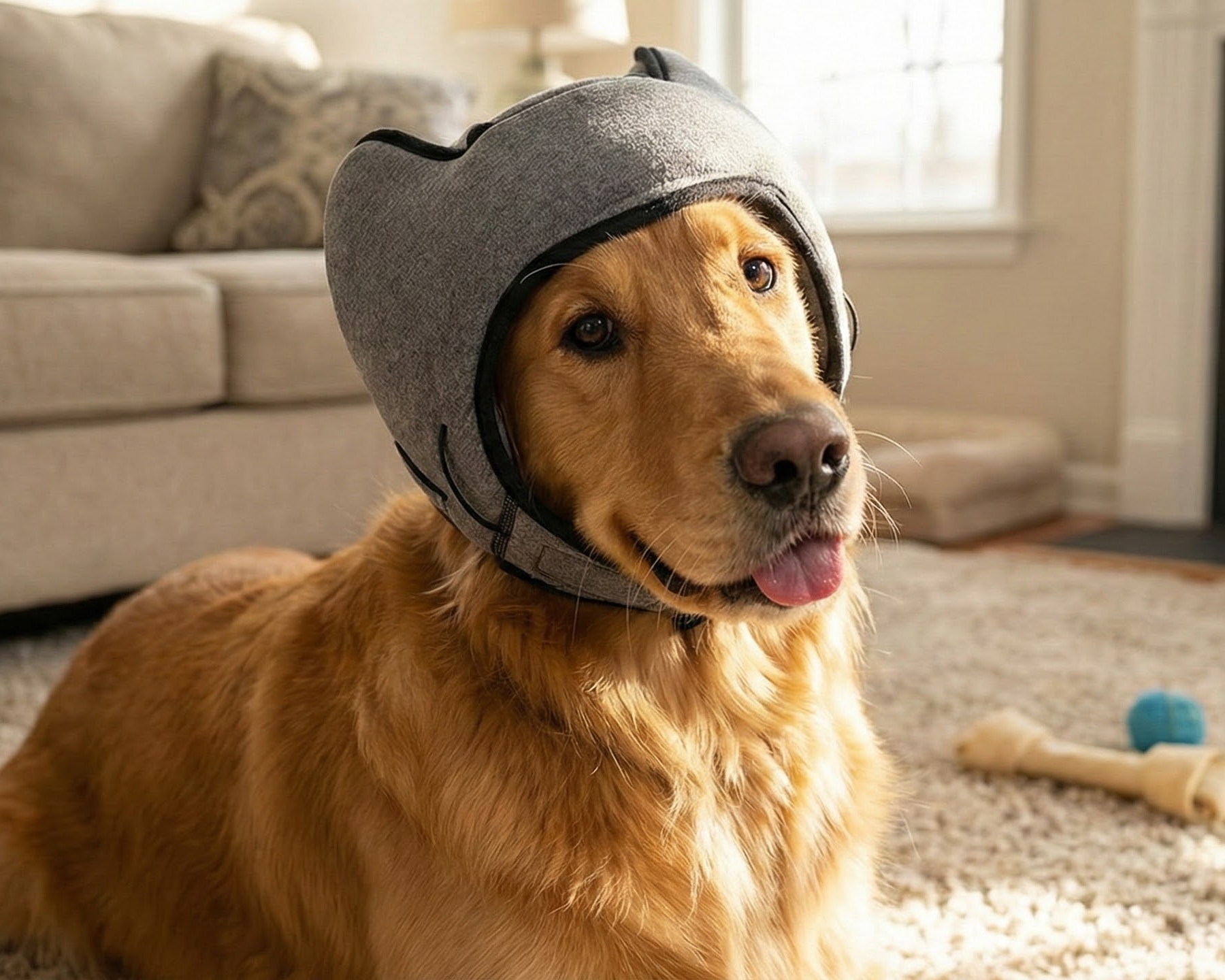 PAWNIX ノイズキャンセリングヘッドセットを装着した犬