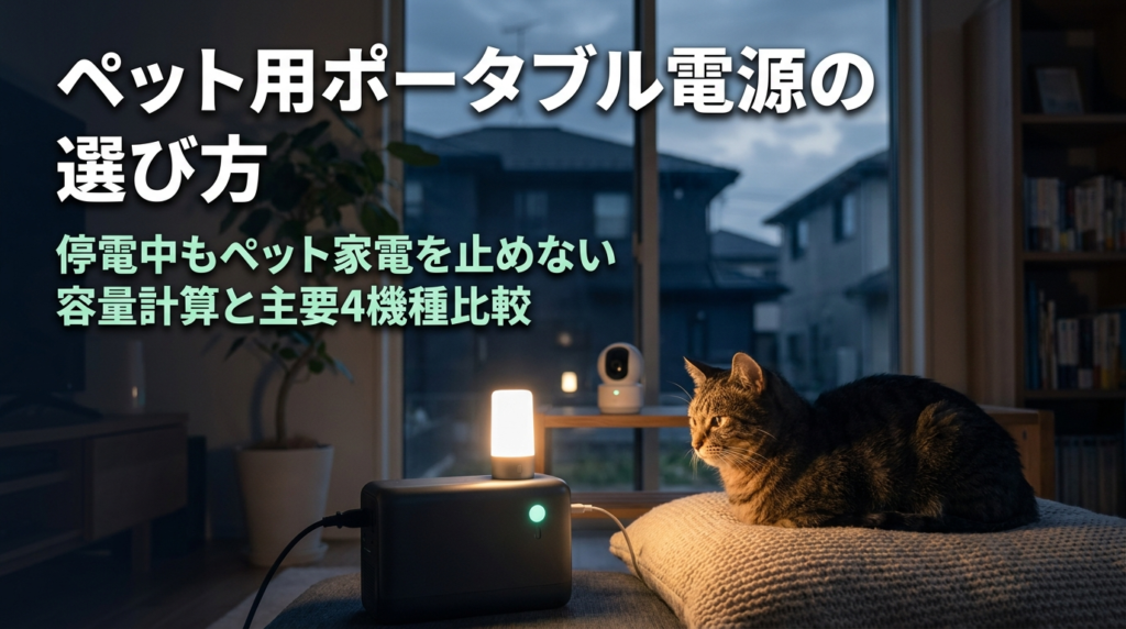 ペット用ポータブル電源の選び方｜停電中もペット家電を止めない容量計算と主要4機種比較のアイキャッチ